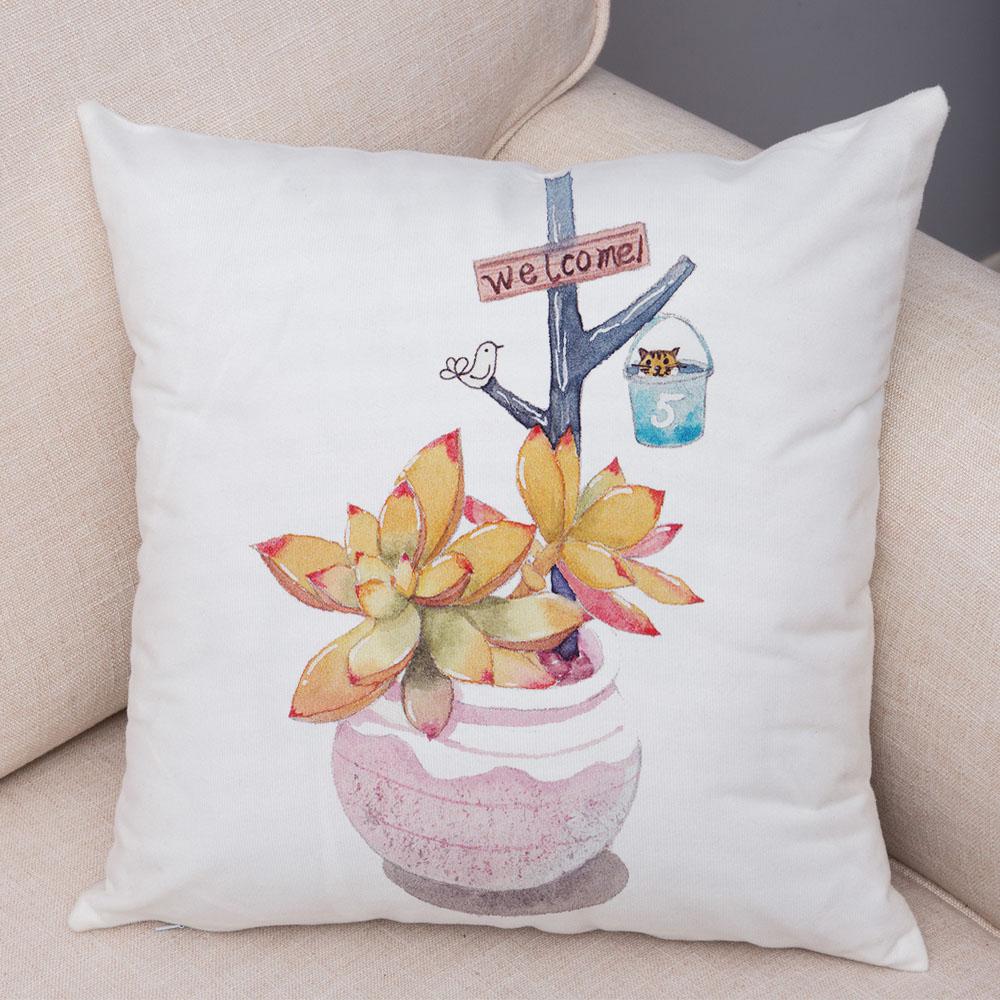 Cartoon Plant Cushion Cover Bedroom Living Room Car Sofa Pillowcase Watercolor Juicy Pillowcase Ornament
