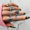 7pcs Set Punk Hip Hop Stainless Steel Men Ring Vintage Spider Bat Skull Two-headed Snake Opening Rings Jewelry Gothic Accesorios