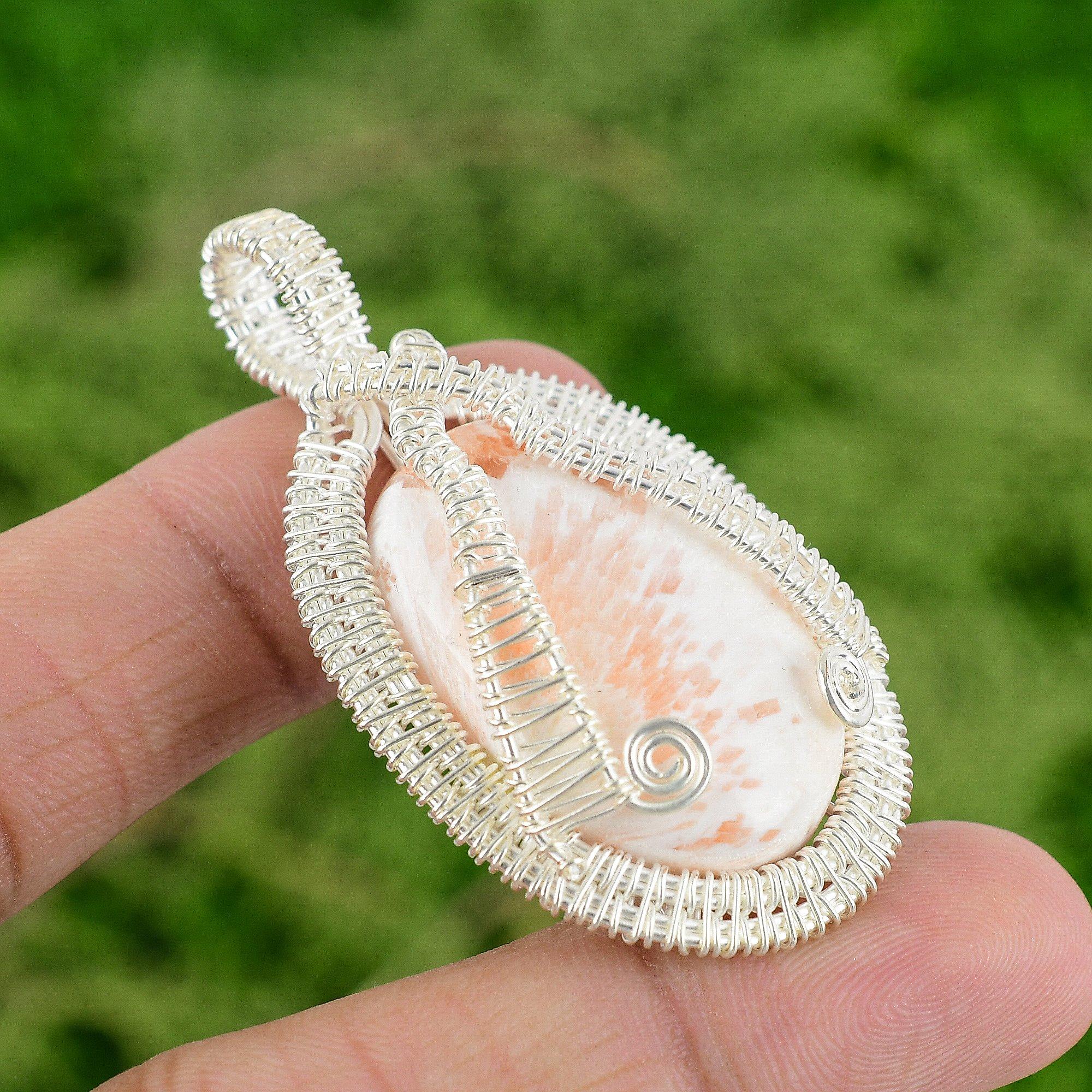 

Daughters Day Deal Sterling Silver Scolecite Gemstone Wire Wrap Sister Pendant