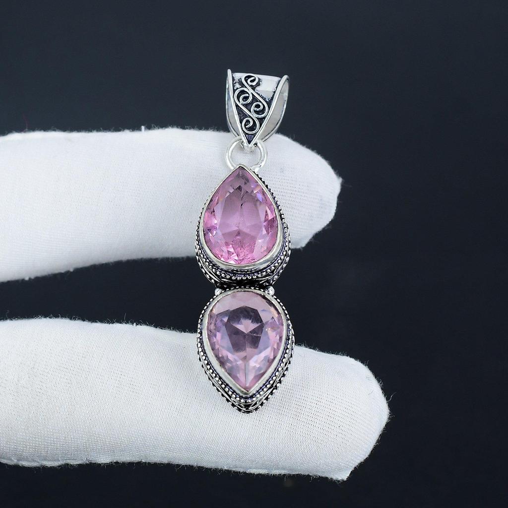 Amazing Pink Kunzite Gemstone Silver Pendant in 925 Sterling Silver - Handmade Pear Design, Everyday Wear Jewelry Engagement Gift