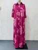 Ladies Floral Print Long Sleeve Maxi Dress Pleated Formal Party Dress