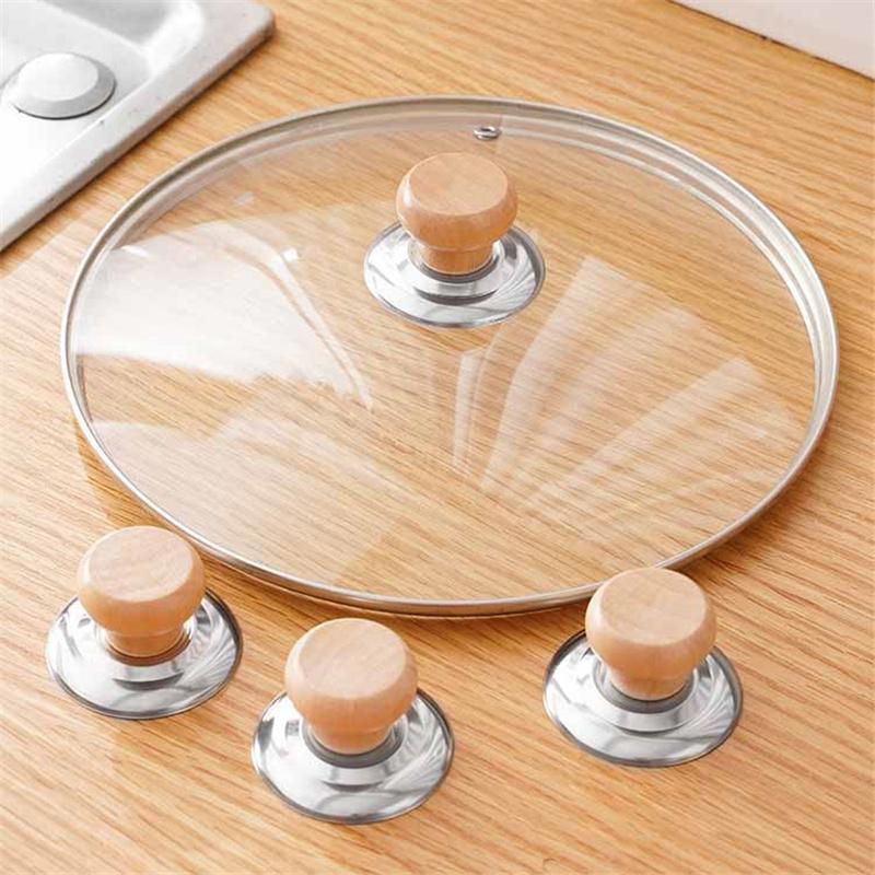 Universal Pot Lib Knobs Caps Wooden Heat-Resistant Anti-scald Cooking Pan Lid Covers Replacement Lifting Handle Kitchen Cookware Handgrip