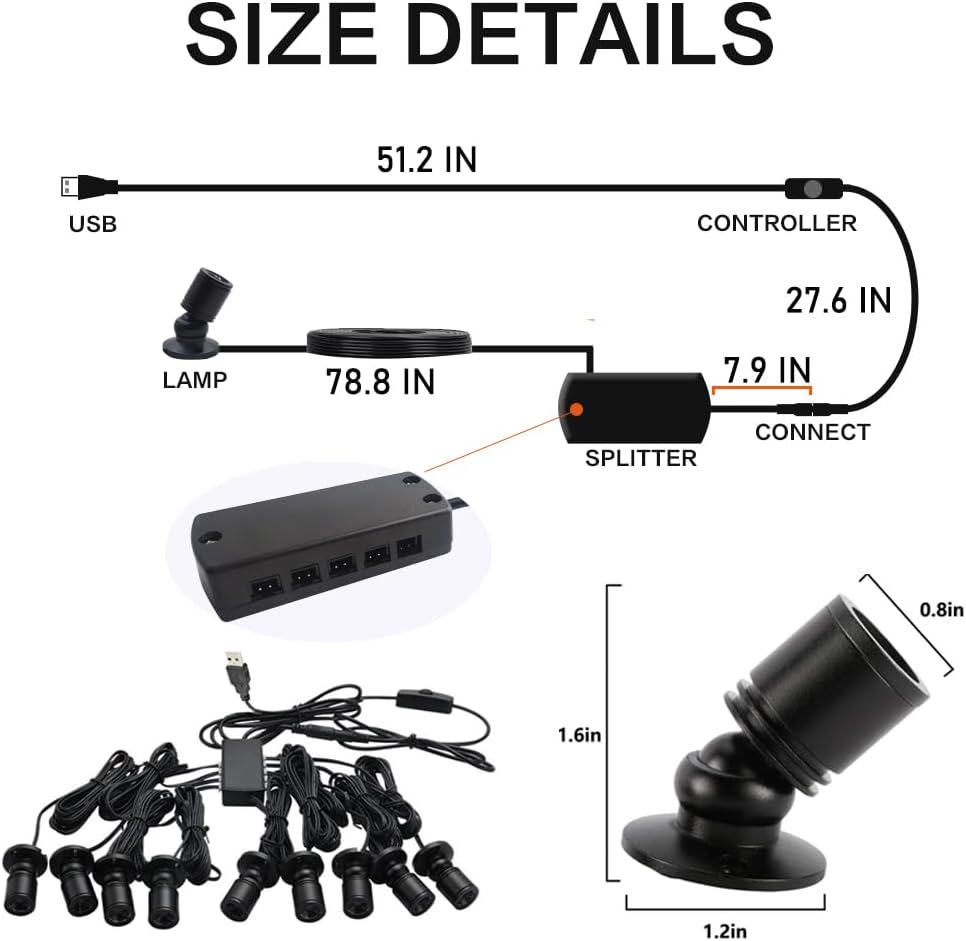 10 Lights Dimmable USB LED Cabinet Lights 5V Mini Downlight for Display Case Shelf Counter Wine Cabinet Garage Lighting