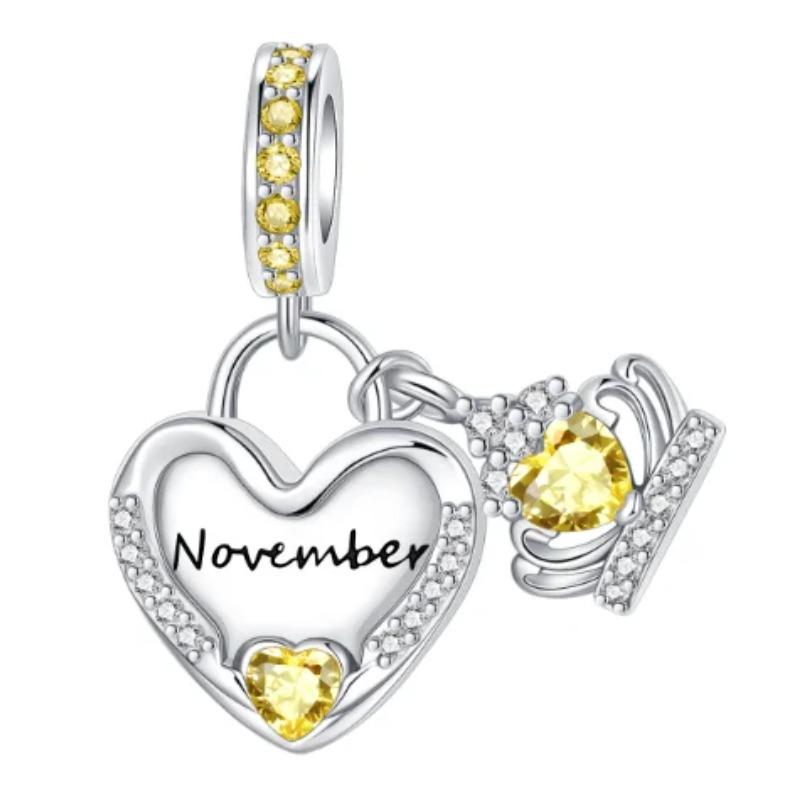 Sparkling Birthstone Charms Copper Heart Key Birthday Pendant Fit Original Necklace Bracelet Women Jewelry Diy Gift