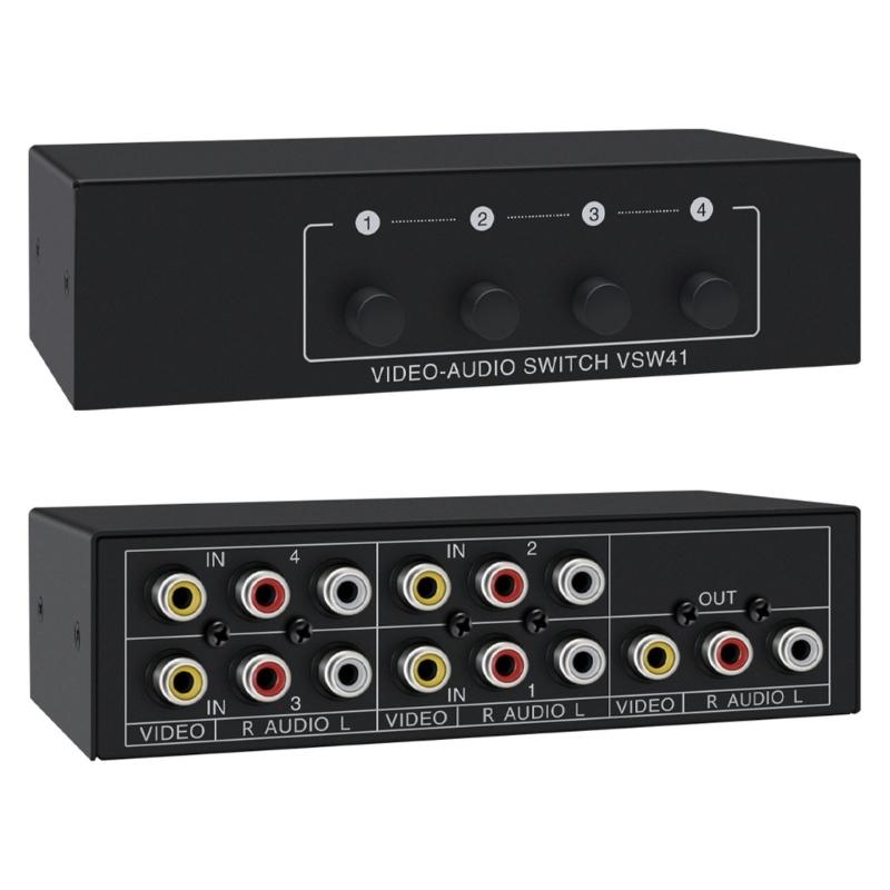 4Input AV Selector Box AV Switcher With Push Button Control Universal Compatibility For Home Studio AV Devices Setup