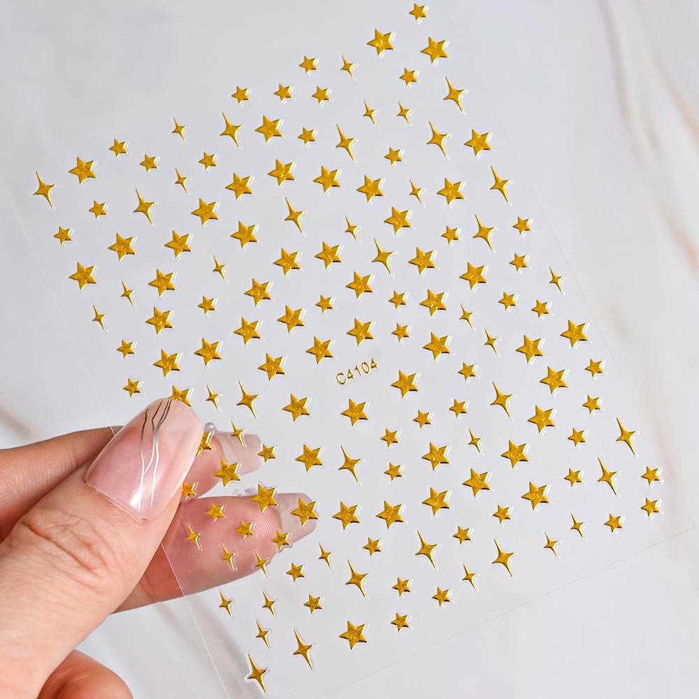Black White Star 3D Nail Art Sticker Y2K Pentagram Self-Adhesive Decals Laser Shiny Glitters Starlight Manicure Ornaments Slider