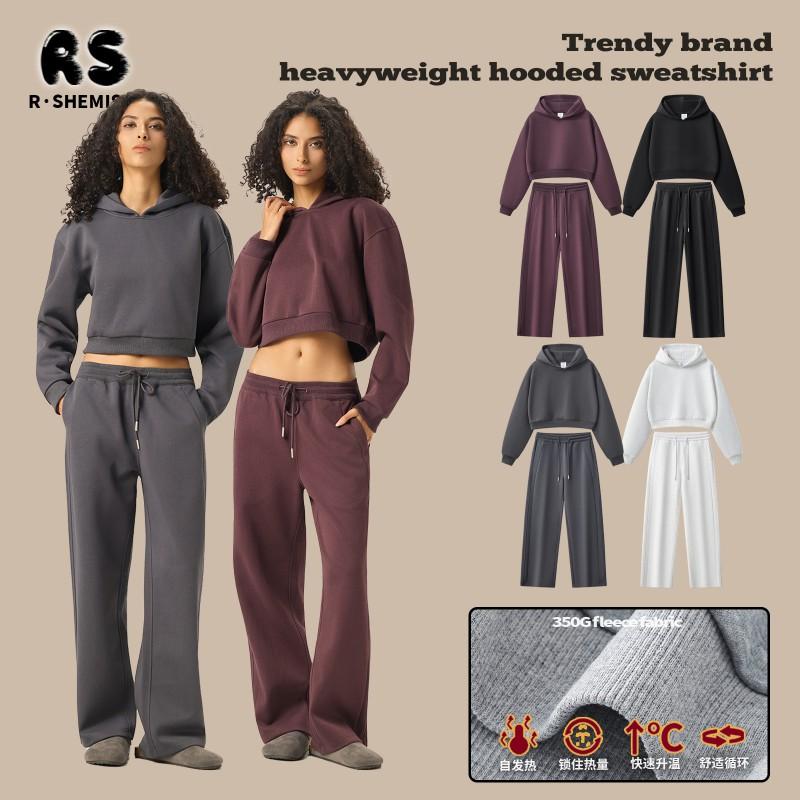 RS Womens Tracksuit Set Hooded Sweatshirt Jacket Pants Clean Fit American Sport Style Streetwear