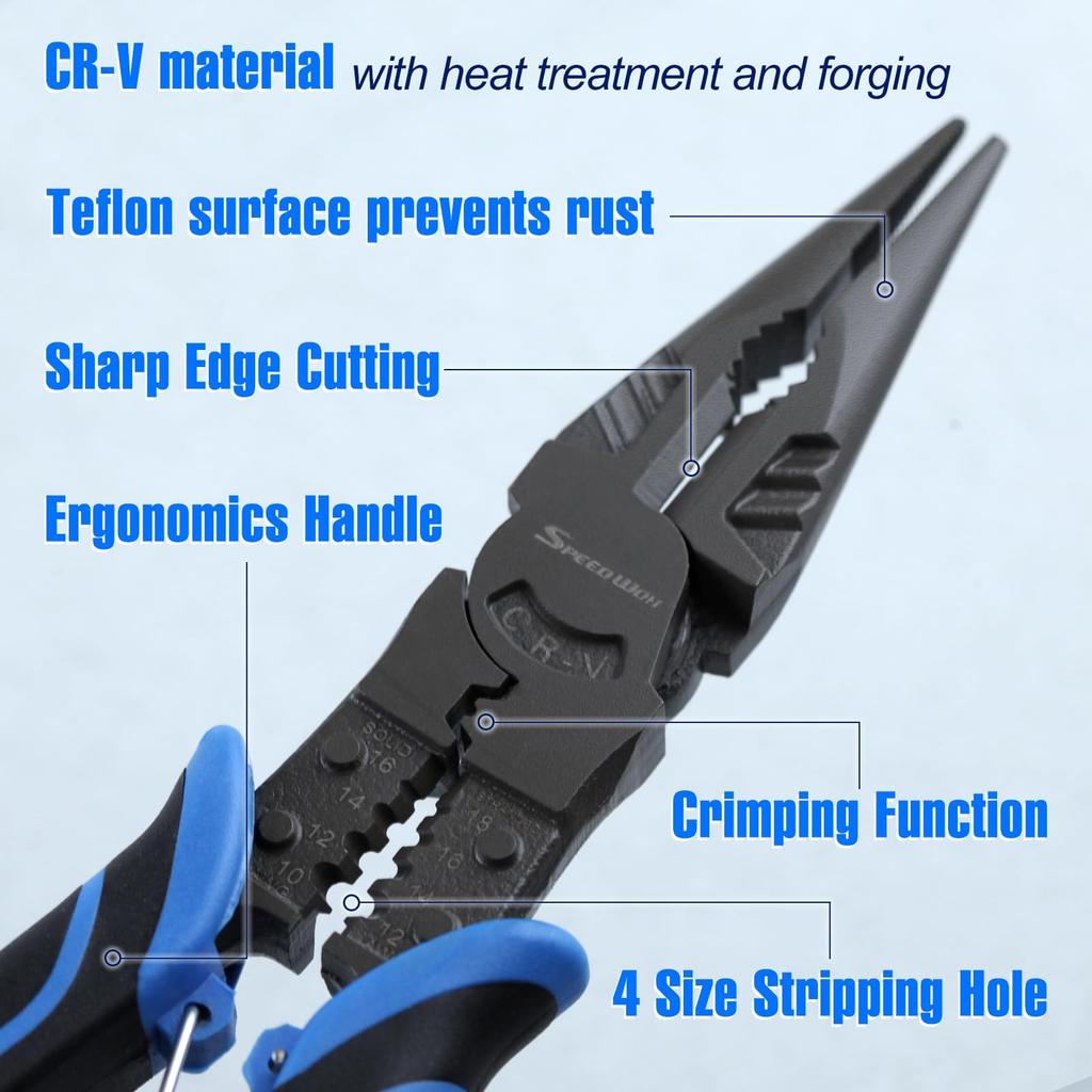 SPEEDWOX Pliers and 180mm Power Diagonal Cutting Power Precision Crimping Bolt Long Nose Wire Hand for Iron Home Car Steel Wire Spring Lock 3-Piece