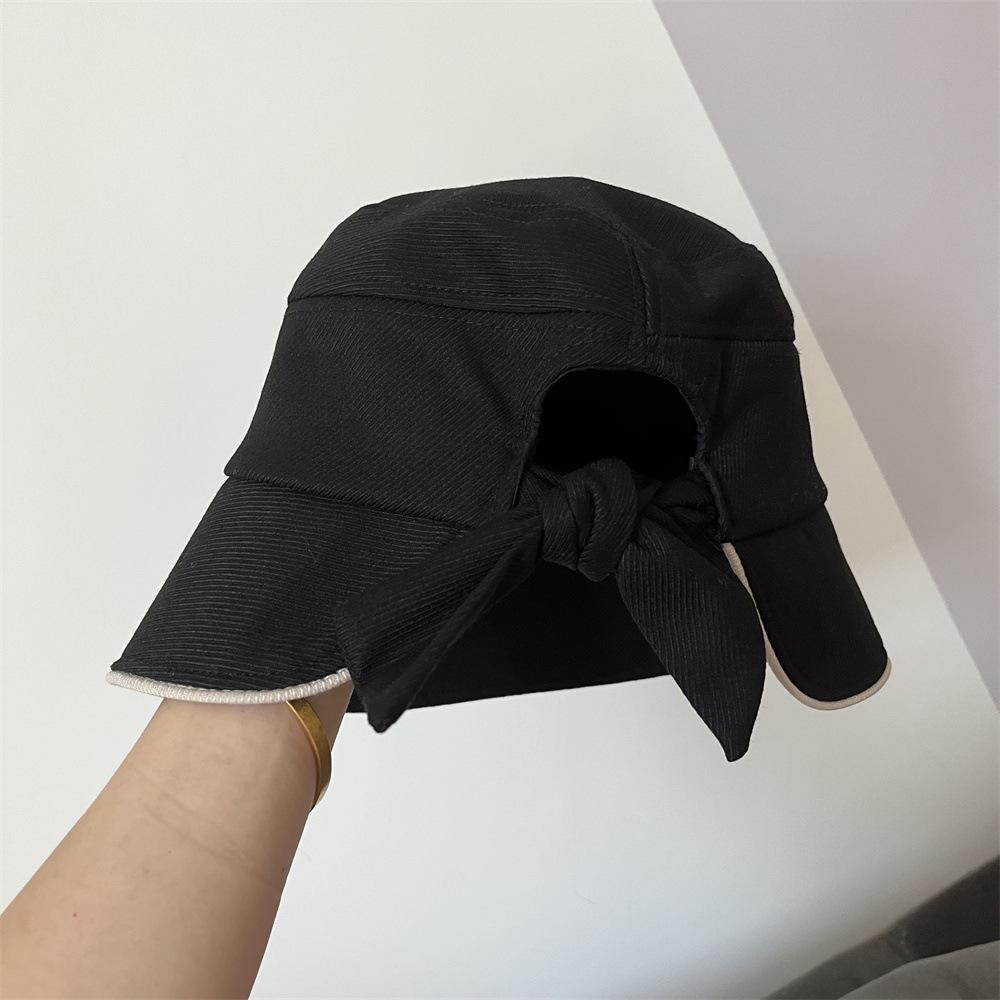 Original Design Japanese Back Bow Bucket Hat Showing Face Small Casual Versatile High Sense Women Autumn and Winter Bucket Hat