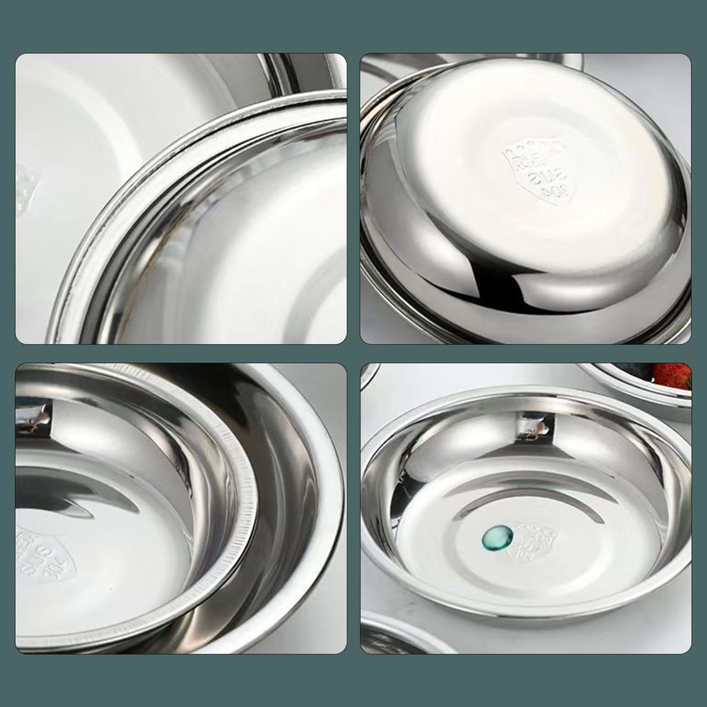 4Pcs Food Serving Dishes Stainless Steels Dipping Cups Round Sauce Dishes Flat Plate Stainless Steels Serving Tray