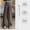 High-Grade Gray Wide-Leg Floor-Length Lace-Up Belly-Control Casual Pants for Women