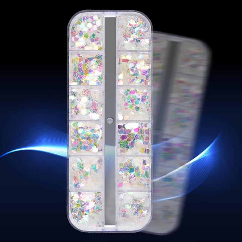 1 Box 12 Styles Star Heart Nail Glitter Symphony Blue Transparent Sequins DIY Nail Art Decoration Manicure Tools