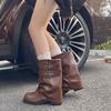 Pleated Pile Boots Women's 2025 New Black Merad Medium Boots Autumn and Winter Pants Boots Locomotive Martin Boots