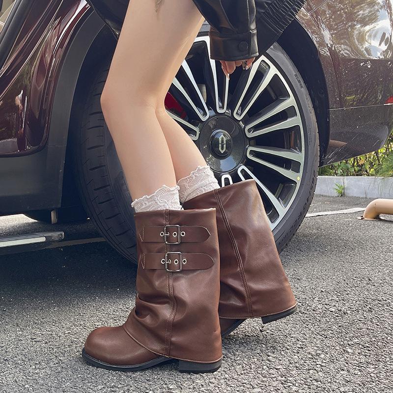 

Pleated Pile Boots Women s 2025 New Black Merad Medium Boots Autumn and Winter Pants Boots Locomotive Martin Boots 40 коричневый