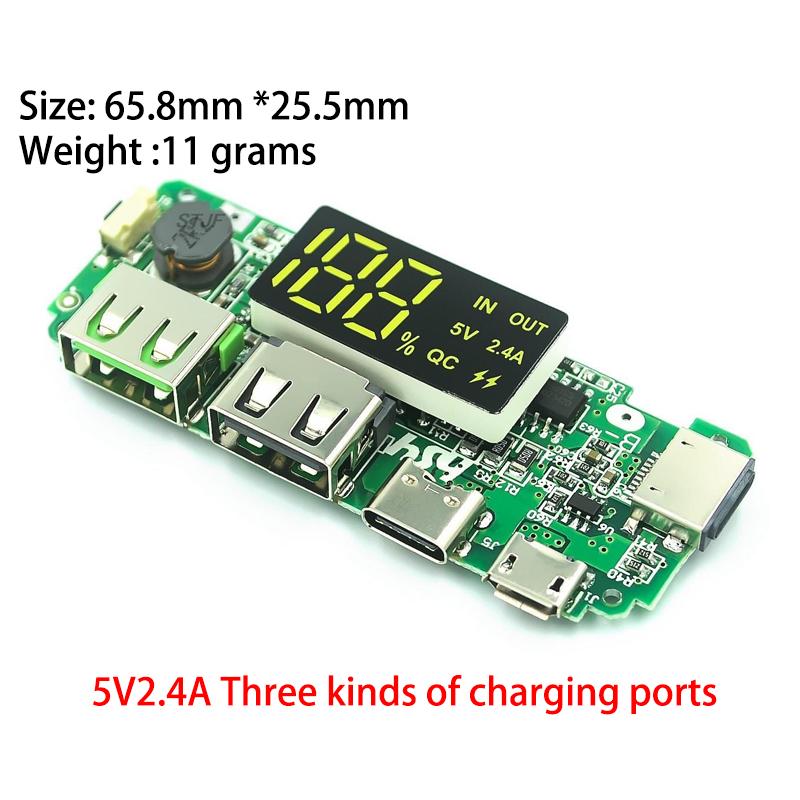 LED Dual USB 5V 2.4A Micro/Type-C USB Mobile Power Bank 18650 Charging Module Lithium Battery Charger Board Circuit Protection