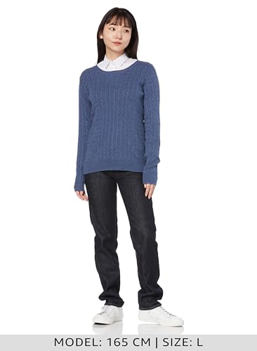 Amazon Essentials Women's Lightweight Cable Knit Crew Neck Long Sleeve Sweater, Heather Blue, Size XL