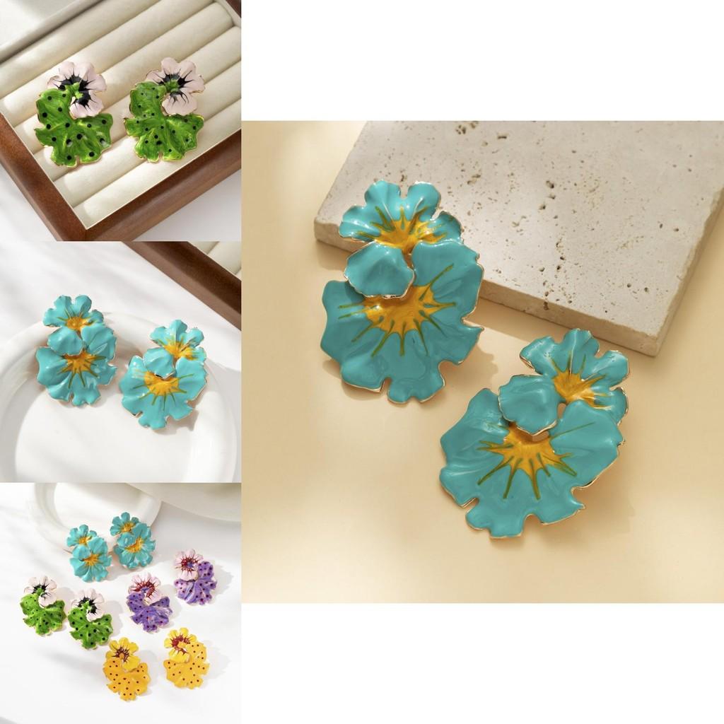 Eye-catching Exaggerated Floral Leaf Earrings With Polka Dots For Women