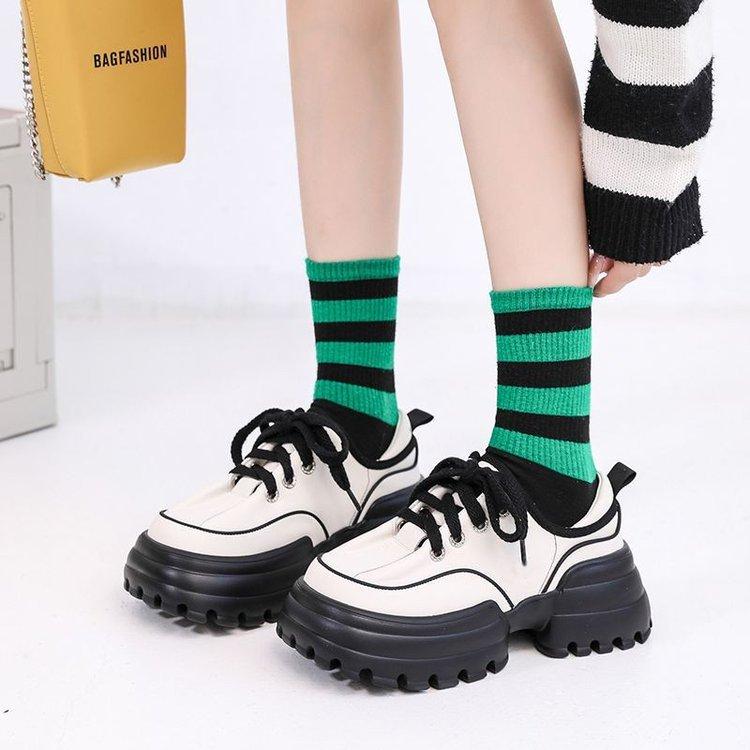 Height-increasing Small Leather Shoes Women's New Height-increasing Single Shoes Dad Shoes Small Ugly Cute Thick-soled Big Head Shoes