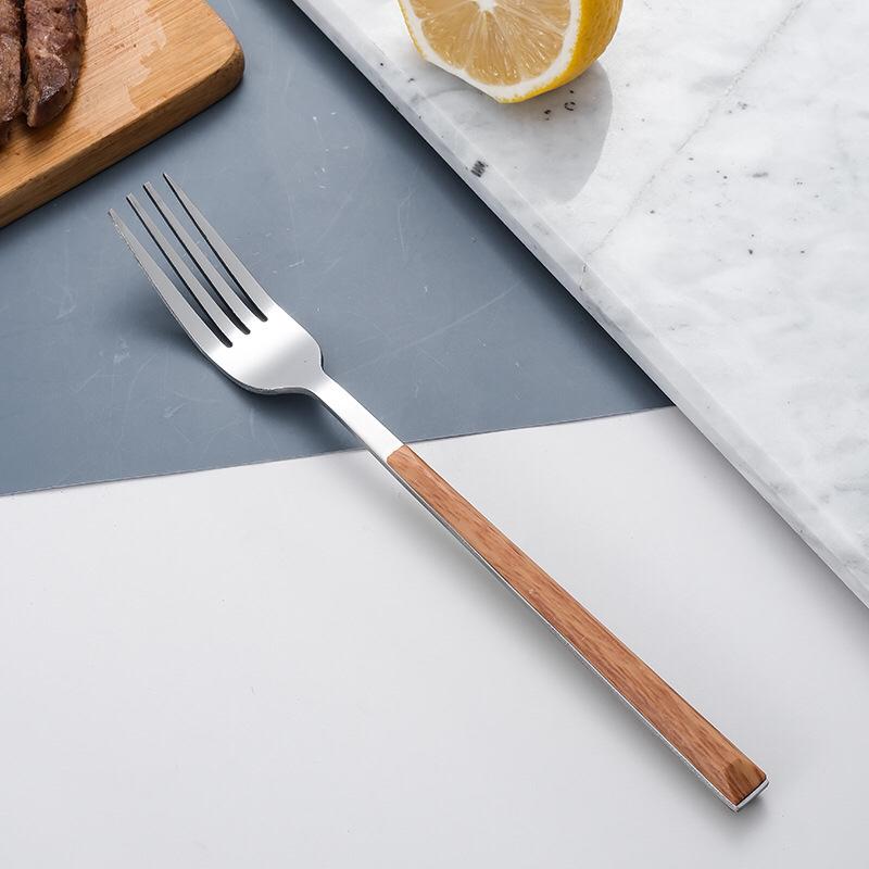 Ins tableware Internet celebrity 304 stainless steel knife and fork imitation wood grain handle steak knife and fork gift box set dessert spoon