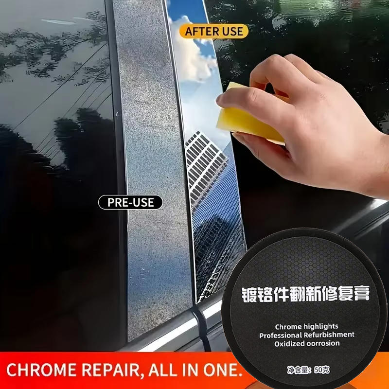 Pasta Pulidora y Restauradora de Cromo para Coche - Pulidor de Metales para Manijas de Puerta, Molduras de Ventana - Elimina Óxido, Manchas de Agua y Oxidación
