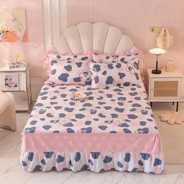 Ensemble de 3 pièces en pur coton doux pour la peau, confortable, anti-acariens, couvre-lit à imprimé floral 100 % coton et 2 taies d'oreiller