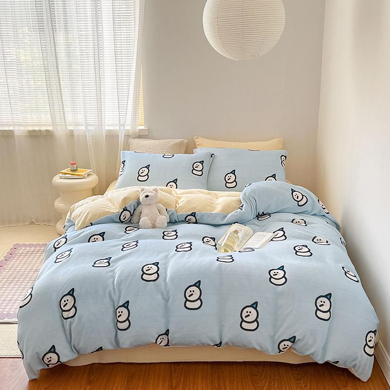 Thickened Milk Fleece Large Version Digital Printing Four-Piece Set, Fleece Thermal Sheets, Quilt Covers, Bedding
