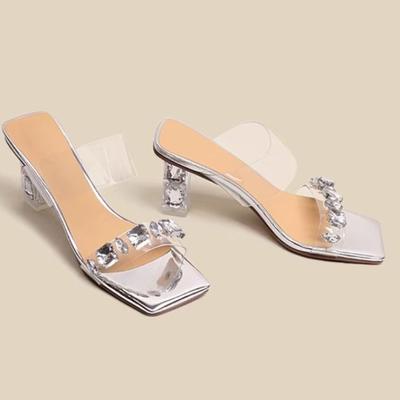 Mode 2025 Sommer Neu Kristall Transparent Flip-Flops Diamant Hausschuhe Damen Tragen Dicke Mode Hohe Absätze