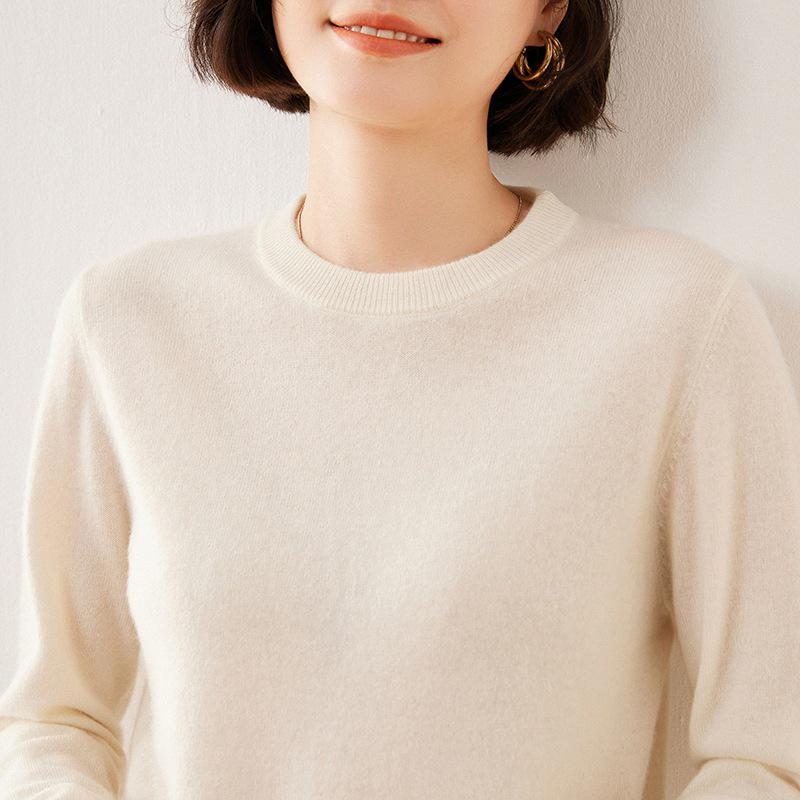 2025 A/W Cashmere Round Neck Knitwear - Soft Fluffy Loose Long Sleeve Pullover Sweater