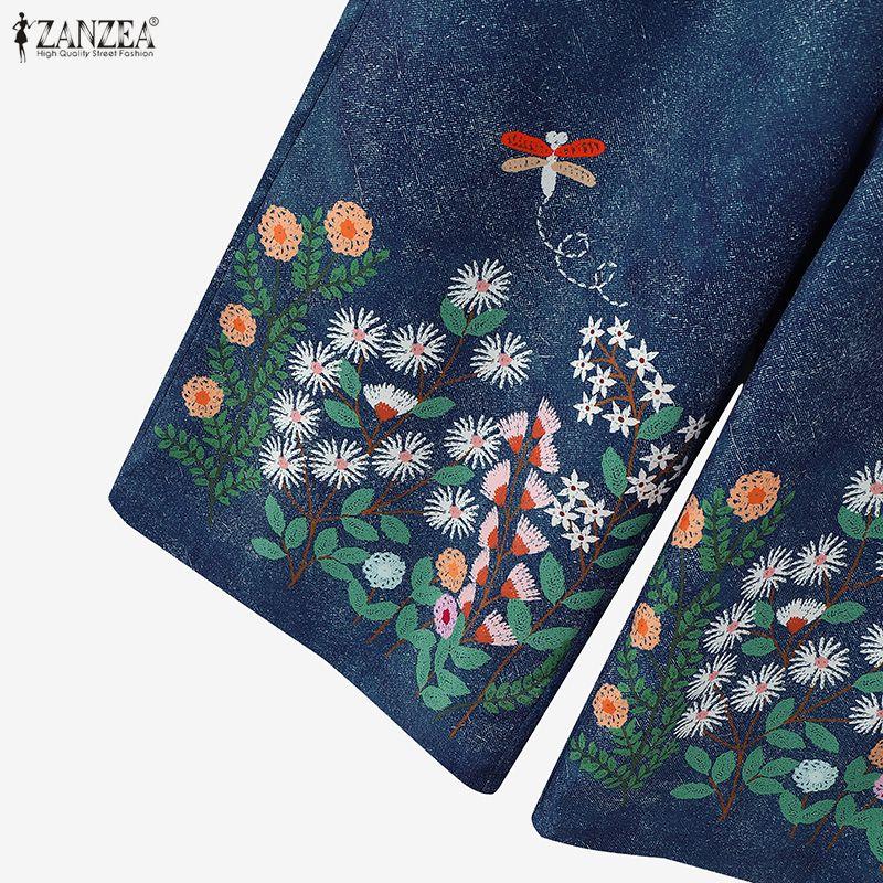 ZANZEA Dámské ležérní kalhoty s elastickým pasem, volné, s květinovým potiskem