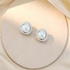 Xiao Yin S999 Sterling Silver Inlaid Mother-of-Pearl Stud Earrings, Elegant Geometric Design for Women.