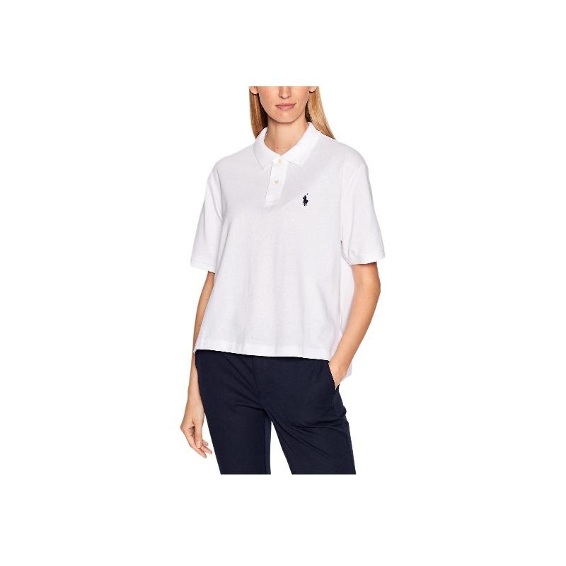 Ralph Lauren SS23 Solid Pony Embroidered Short Sleeve Polo Shirt Women White 211863280002