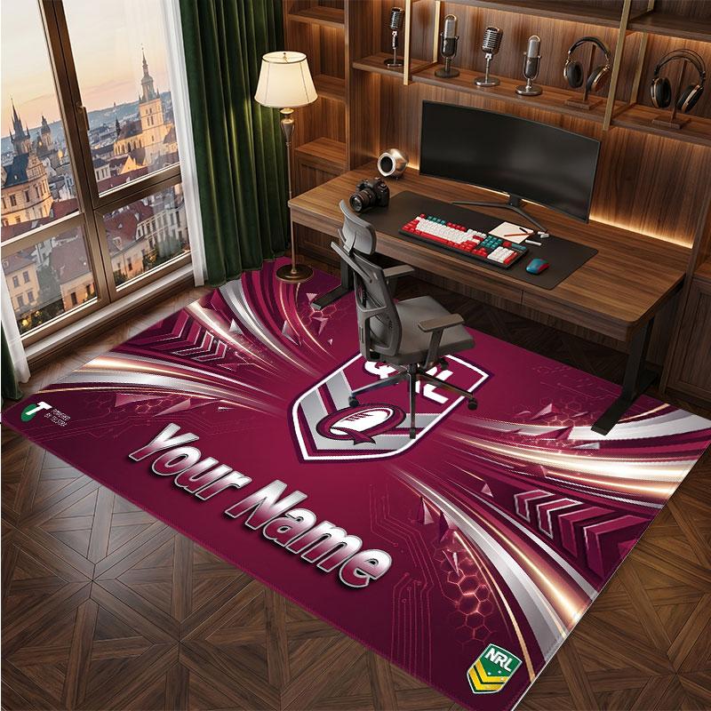 Personalisierter Kristall-Samt-Teppich der Queensland Maroons, Weicher Anti-Rutsch-Teppich mit individuellem Namens-Text für Wohnzimmer, Schlafzimmer