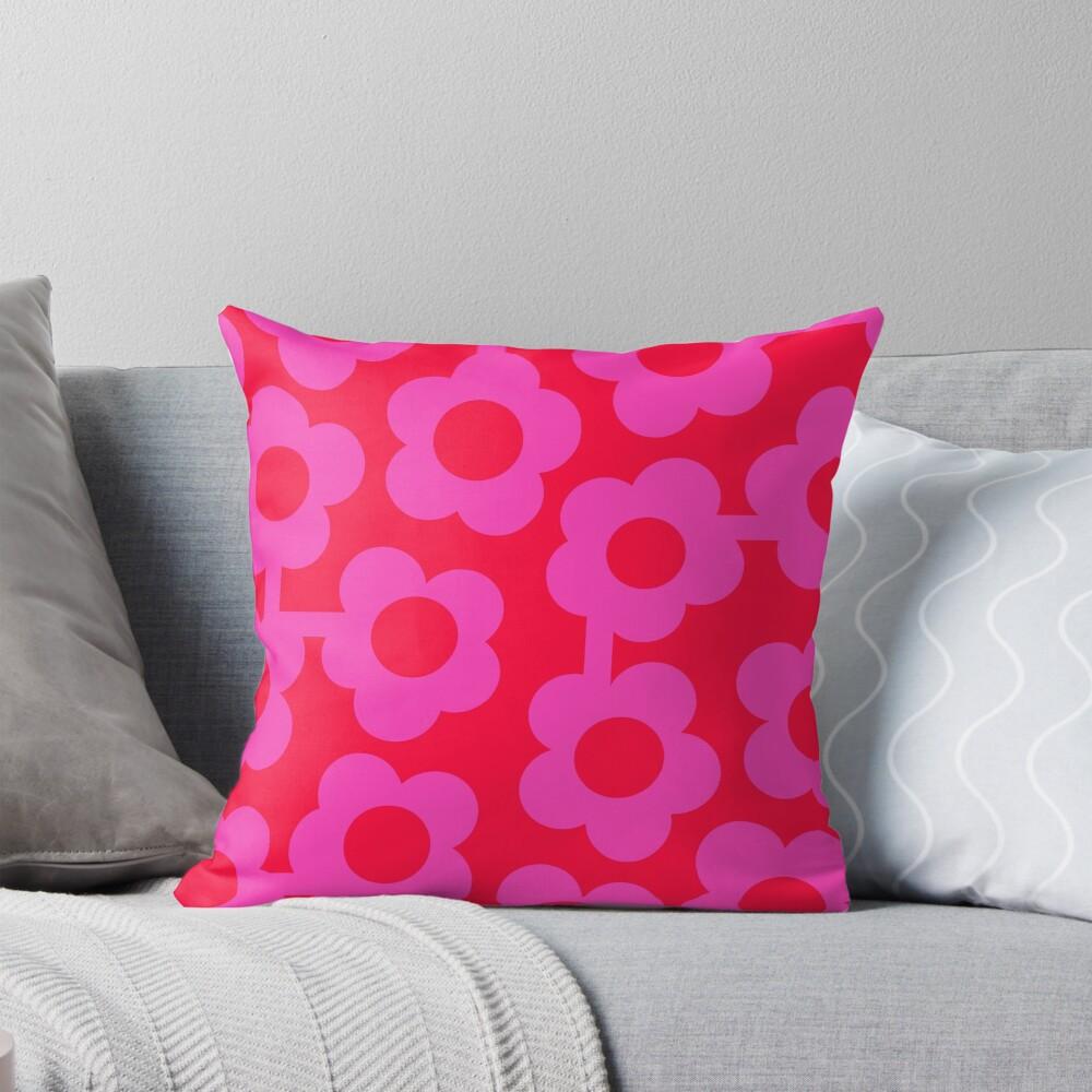 Iconic Retro Scandinavian Flowers in Pink and Neon Red Throw Cushions & Pillows Without core