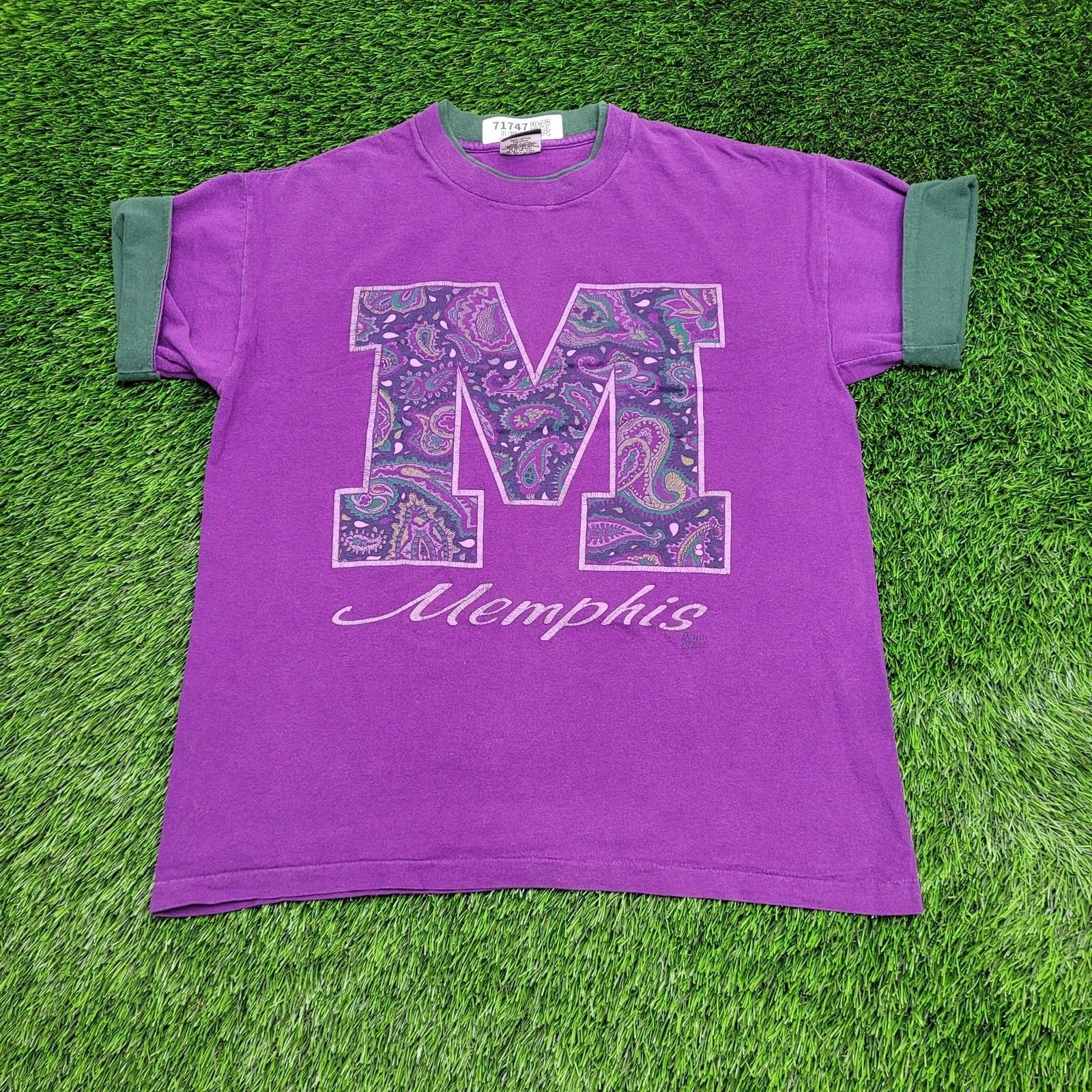 Vintage 90s Memphis Shirt Large 22x26 Purple Paisley USA 4XL