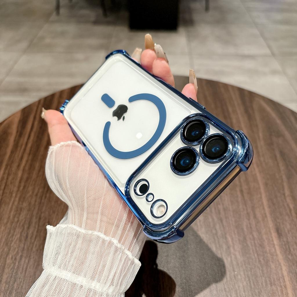 For Apple 17proMax Built-in Magnetic Phone Case Transparent for IPhone16 Four-corner Airbag Anti-fall Protective Cover