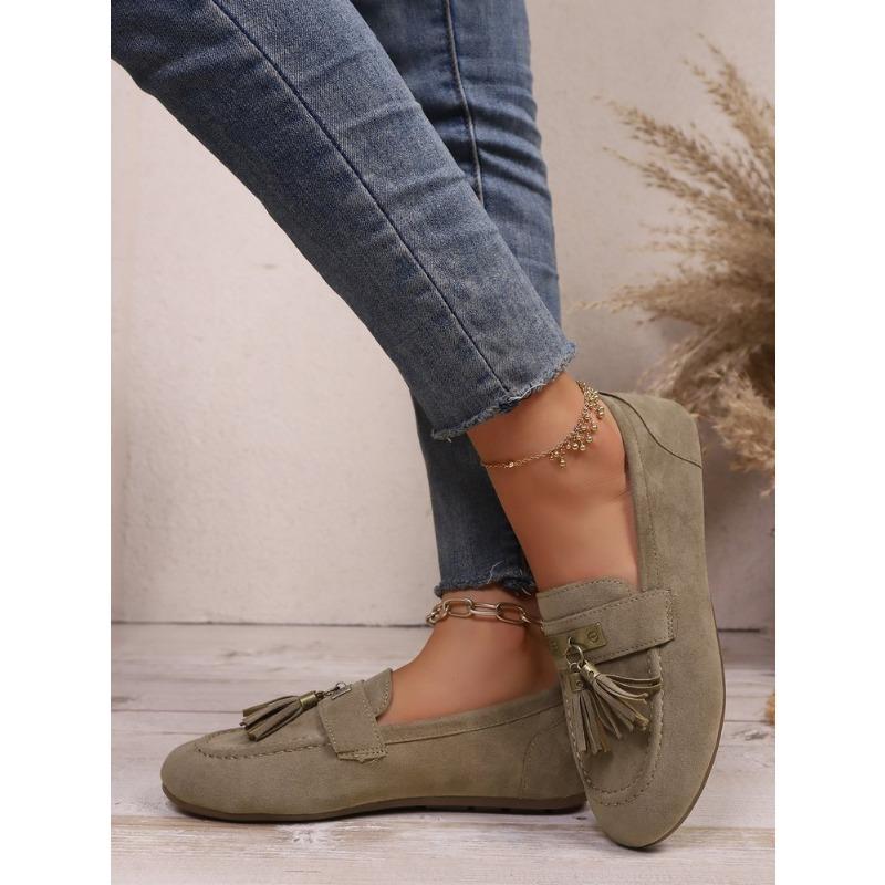 Damen Übergröße Quasten Einfarbig Flache Slipper Neue Herbst Leichte Bequeme Slip-On Schuhe