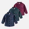 Casual Striped Spring and Autumn Boys' Long-Sleeved Shirt, Children's Pocketed Stand-Up Collar Shirt, Baby Boy's Pure Cotton Top
