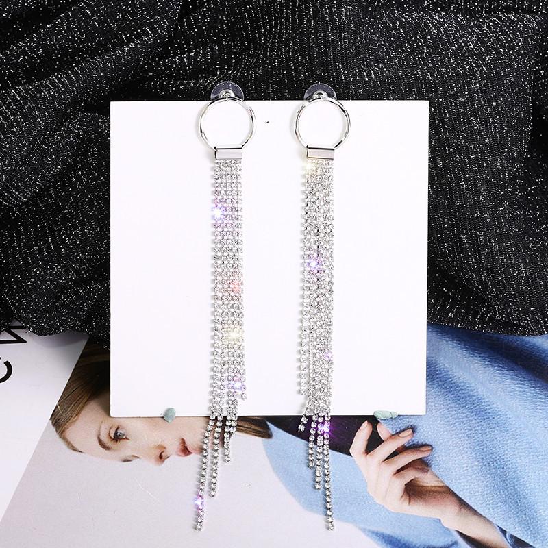 

Женские роскошные серьги-подвески с кристаллами, гламурные серьги-кольца с бриллиантовыми акцентами, элегантные украшения для вечеринки, свадьбы, эффектные украшения, подарок серебряный