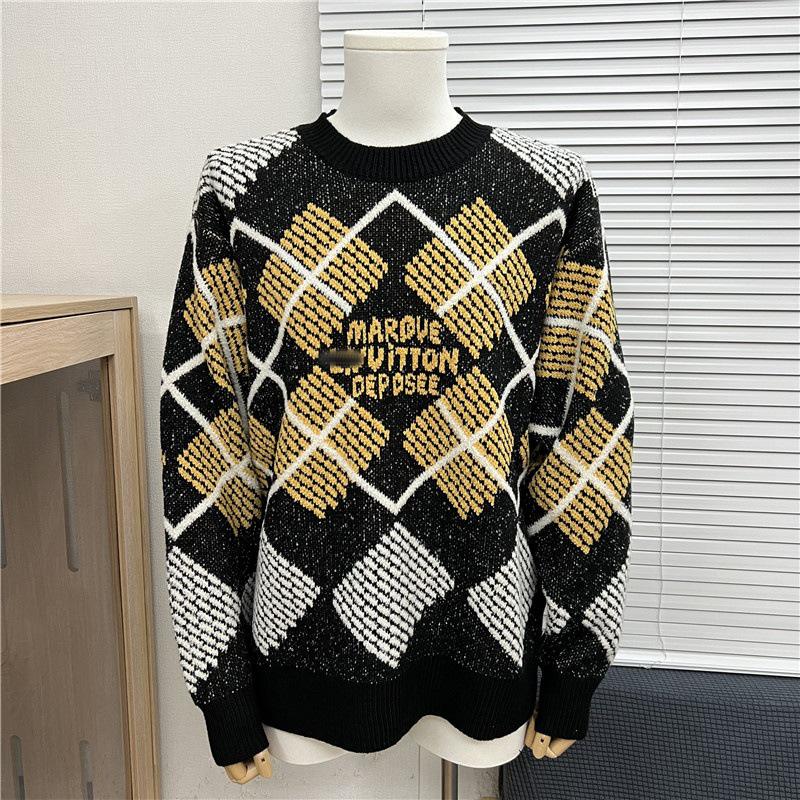 Höst/Vinter Unisex Lös Jacquardtröja med Broderat Bokstavslogotyp och Rund Hals