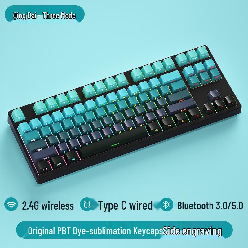 Three-Mode Wireless/Wired Bluetooth Mechanical Keyboard - 87-Key Gradient Side-Engraved Gaming & Office Edition