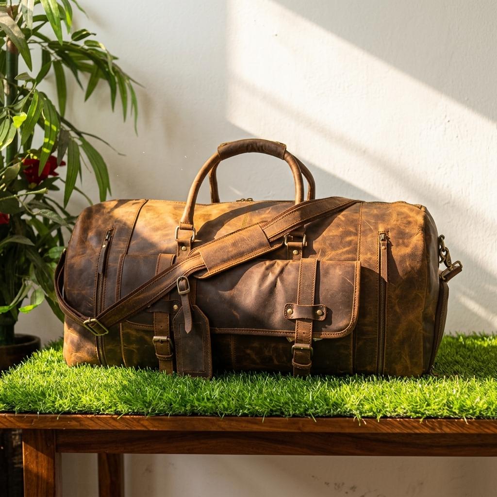 Torba marynarska ze skóry licowej bawolej z przegródką na buty Torba weekendowa na wakacje