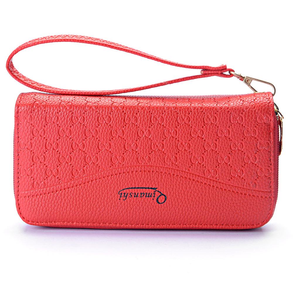 Fashionable Lychee Patterned Multi Slot Mobile Phone Bag with Double Zipper Wallet for Women