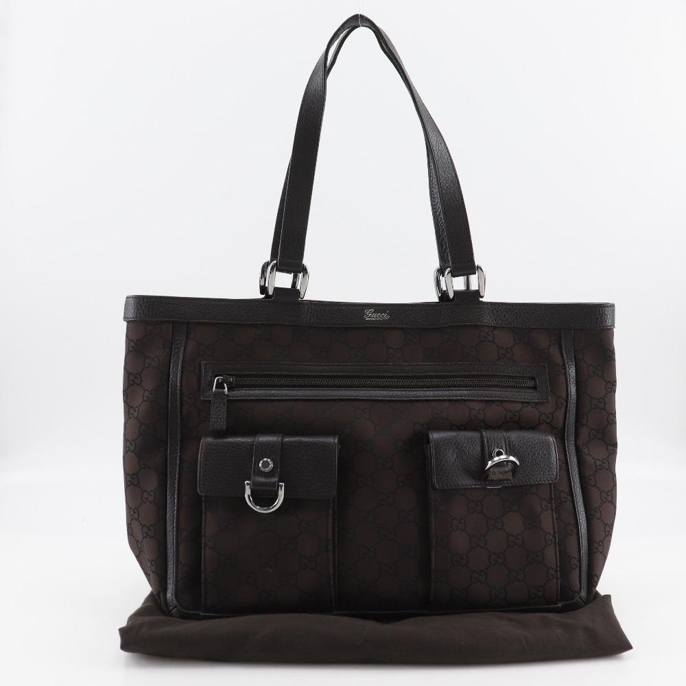Gucci Abbey Line Tote Bag 268639 Outlet GG Brown Nylon Canvas Women Used