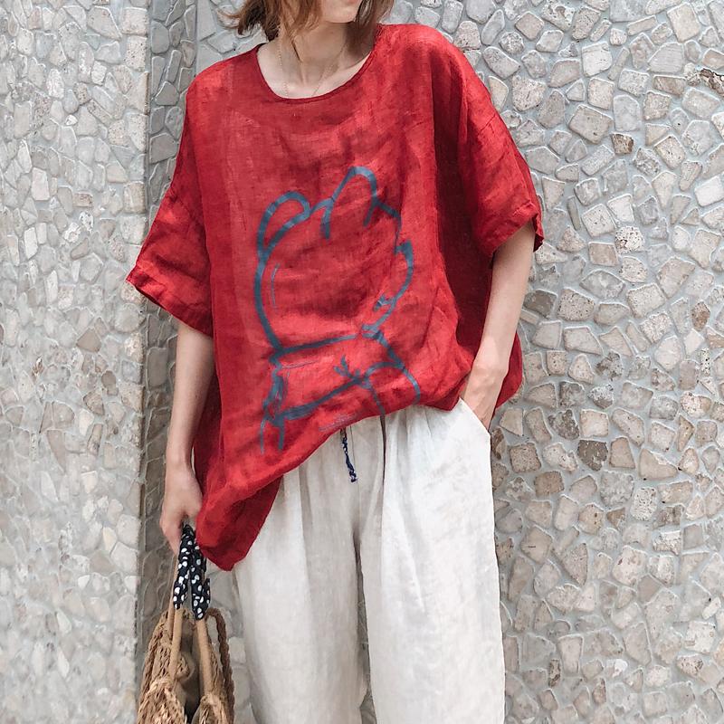 Dimanaf 2025 Women T-shirt Summer Linen Shirt Blouse Short Sleeve Fashion Tops Tees Loose Tees New Black Blouse