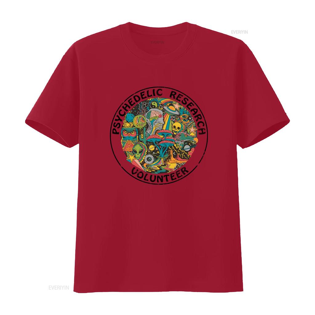 Psychedelic Research Volunteer T Shirt with Magic Mushroom Alien Skull More Cool s Unique Trippy Design vintage Washed