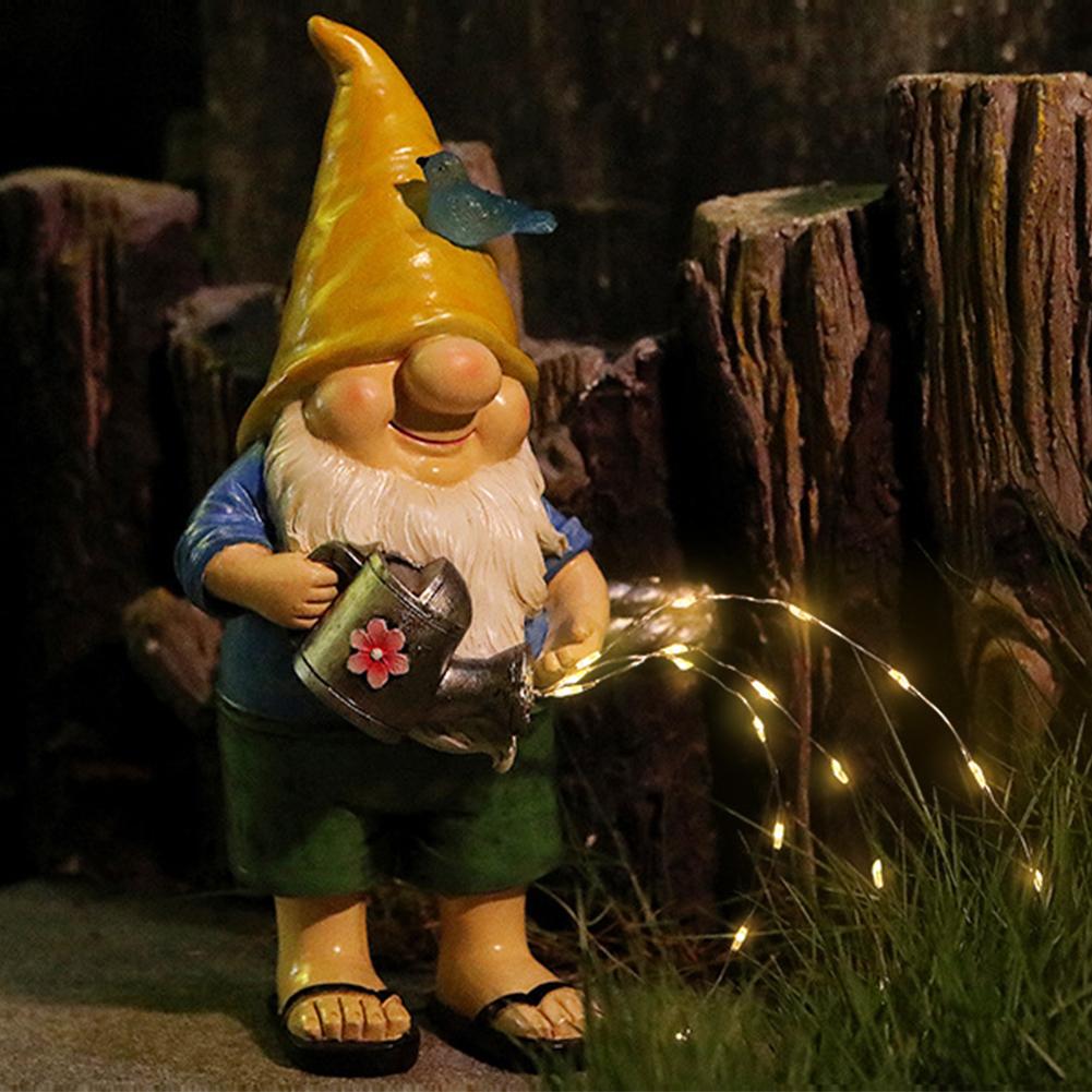 Solar Dwarf Elf Statue with Light Resin Glow Elf Figurines Waterproof Art Crafts Christmas Gifts Garden Decor for Courtyard Yard