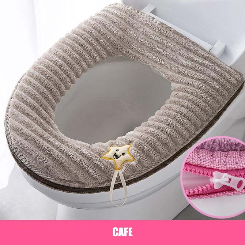 Househole Toilet Seat Cushion Bathroom Lavatory Waterproof Zipper Toilet Seat Cover Cartoon Washable Cushion Pads Handle Winter Warmer Cloth Toilet