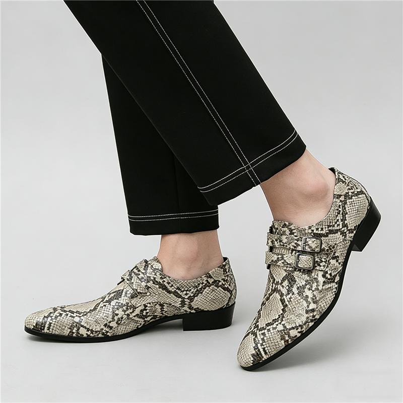 Britain New Gentleman Pointed Snakeskin Pattern Casual Shoes for Men Designer Monk Strap Loafers Formal Wedding Dress Footwear