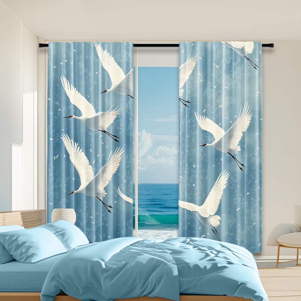 

2 шт., универсальные полиэстеровые прозрачные шторы для украшения дома Элегантный Журавль для использования в спальнях и гостиных 29x65in(75x166cm)