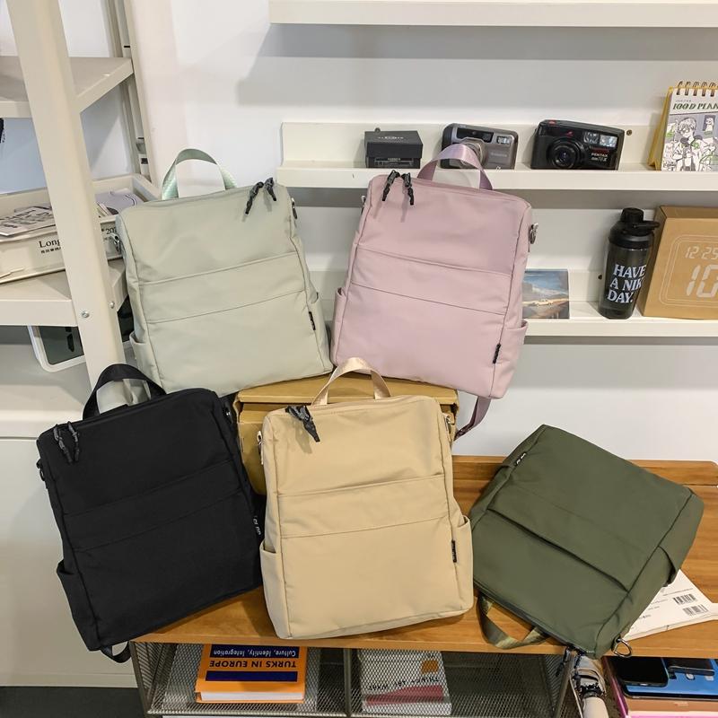 Men Nylon Backpack Solid Color Women Small Backpack